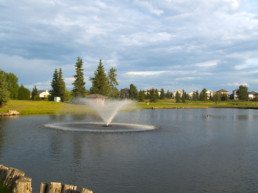 water hazard with fountain at The Links at Spruce Grove