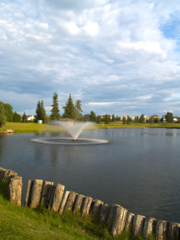 water hazard with fountain at The Links at Spruce Grove