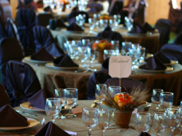 banquet tables set at The Links at Spruce Grove reading for group booking, wedding, meetings, party