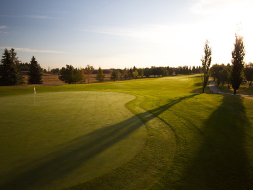 sun rising over The Links at Spruce Grove perfectly manicured green