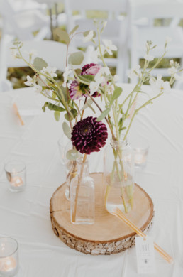 table centerpiece for edmonton area golf course wedding at The Links at Spruce Grove